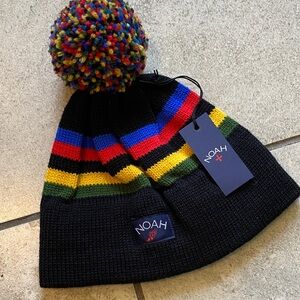 NOAH Champion Striped Black Pom Wool Beanie
